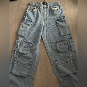 NWT Fashion Nova LILY Light Blue Wide Leg Cargo Jeans the attico